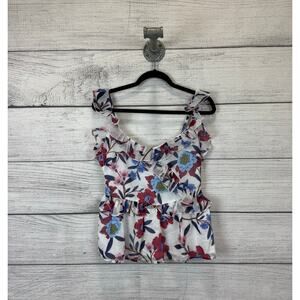 French Connection Women's White Floral Ruffle Sleeveless Spring Blouse Size 4